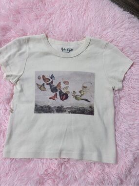 Brandy Melville Cream Butterfly & Nature Graphic Tee